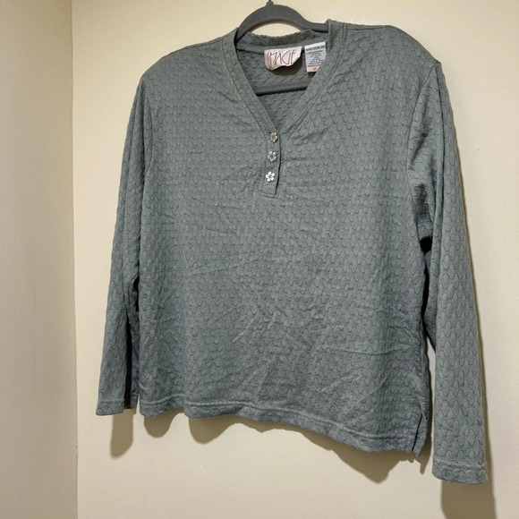 Women’s Image By Sears Vintage 90’s Long Sleeve  Top with Flower Buttons Size 20 - Picture 2 of 16